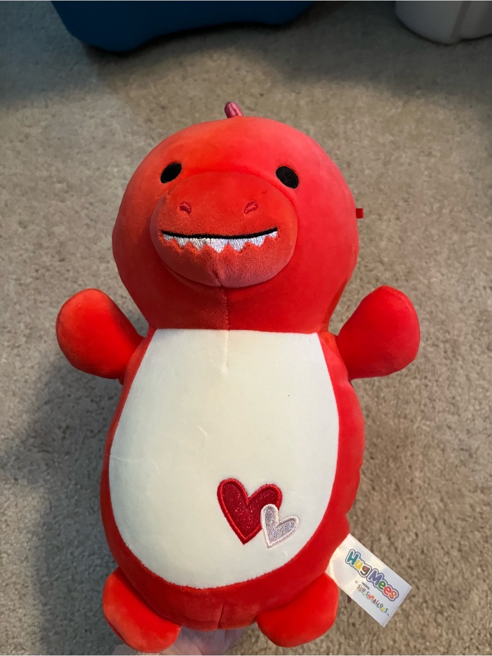 Red Plush Dinosaur with Hearts